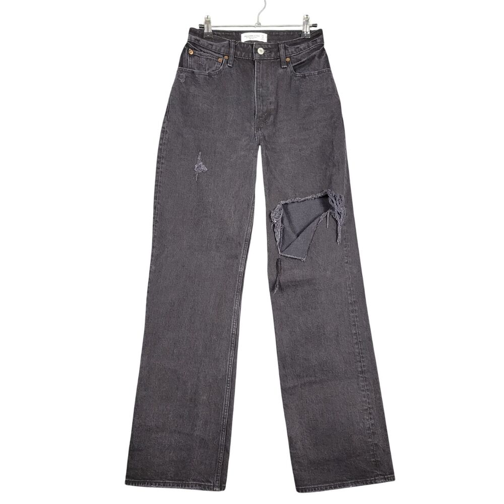 ABERCROMBIE & FITCH Black The 90s Relaxed Jean High Rise Wide Leg Casual SIZE 25